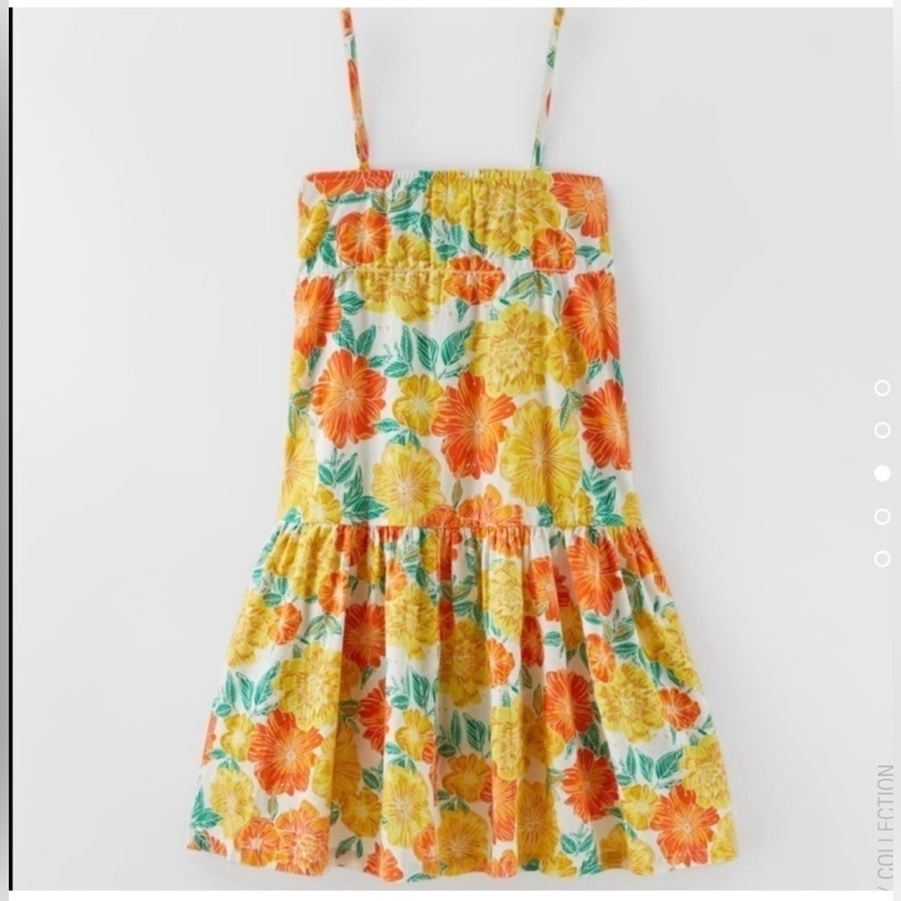 Zara Orange Floral Ruffled Linen Blend Sundress 11-12Y - Picture 4 of 13